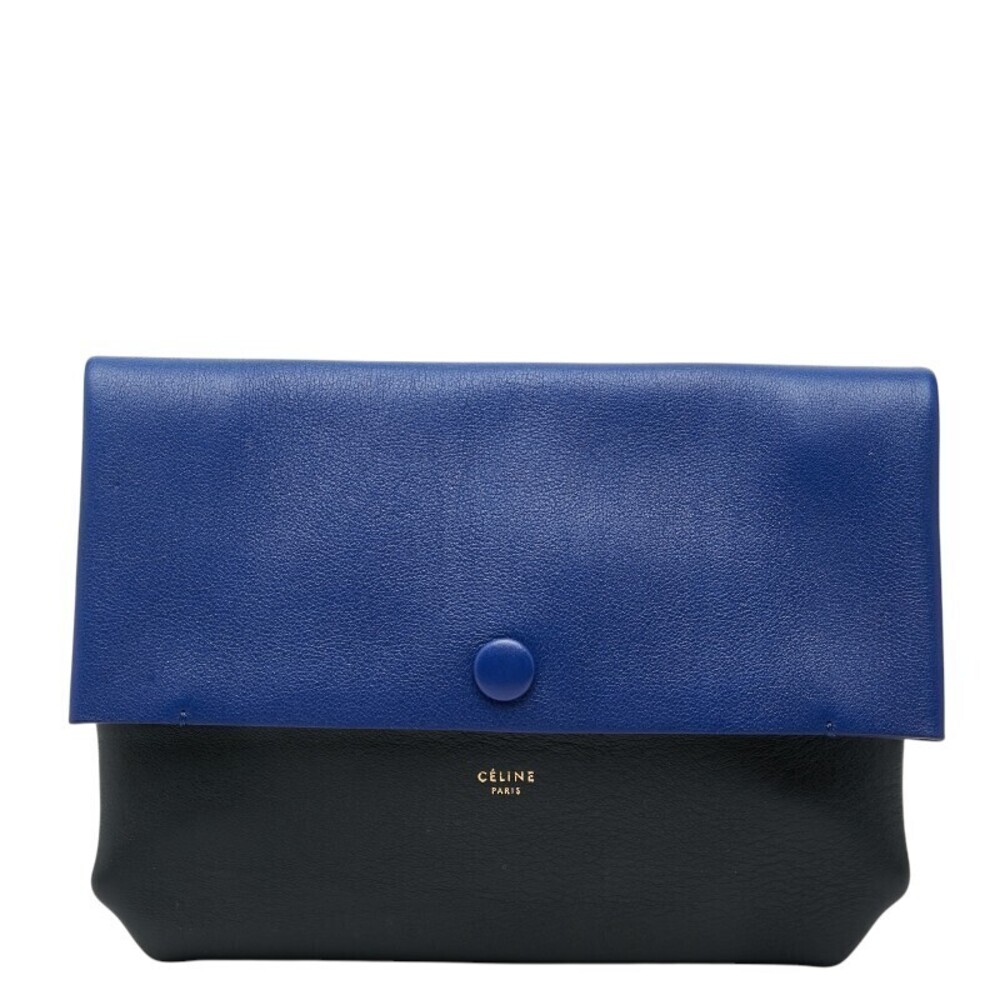 Celine Phoebe Philo Pouch Clutch Bag Leather Suede Black Blue